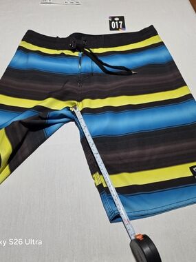 Islandhaze Men's Blue, Yellow & Black Striped Board Shorts